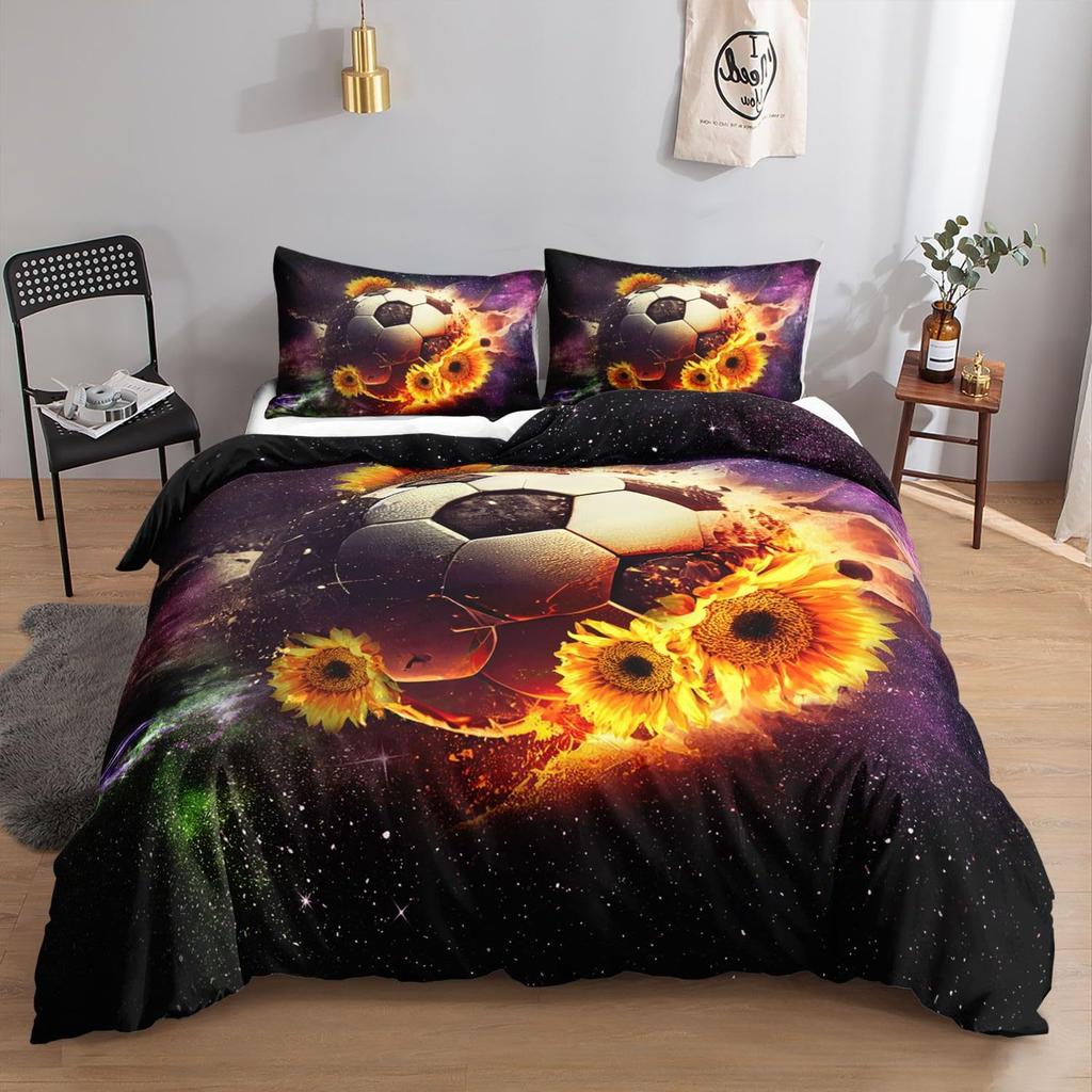 Cartoon Fußball Bettlaken, Quiltsets, Bettwäschesets, Dreiteilige Digitaldruck Studentenheimsets