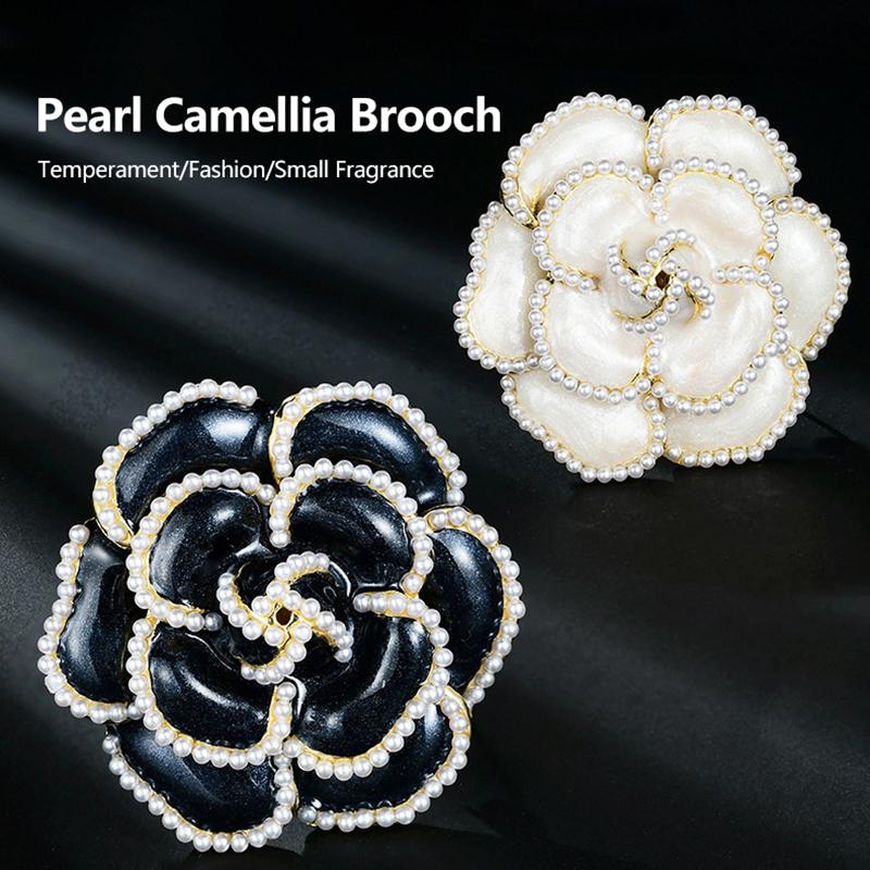 Rhinestone Camellia Brooches For Women Unisex Enamel Flower Design Plant Pins Office Party Friend Gifts Jewelry Accessories