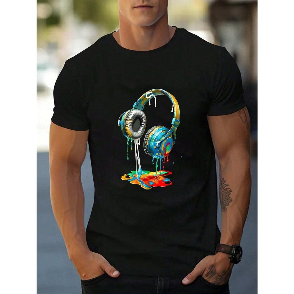 Colorful Headset Men Women Unisex Cotton T-shirt Luxury Brand Rap Big Size Top Short Sleeve Streetwear Classic Print Tee S-4XL
