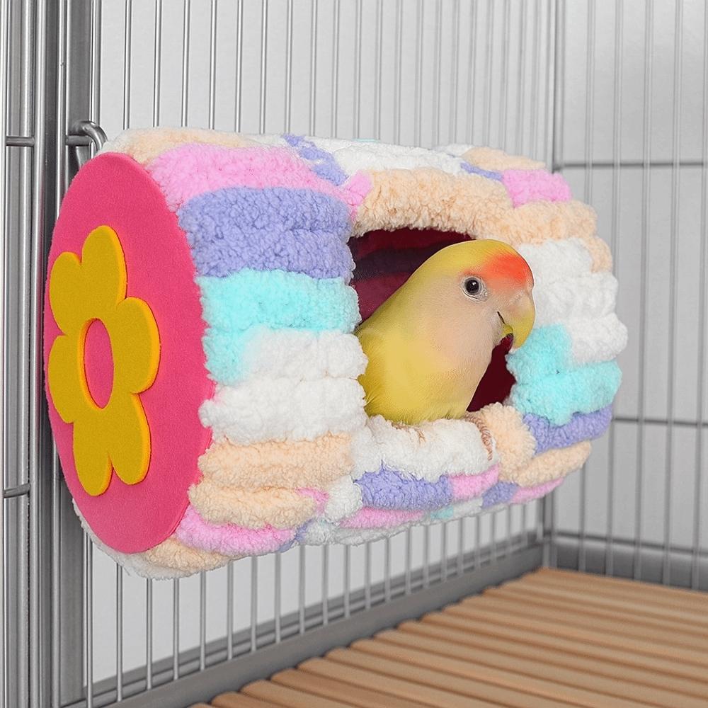 Thickened Warm Parrot Nest Flannel Colorful Bird Cage House Cylinder Design with Pads Hanging Hammock Breeding Season