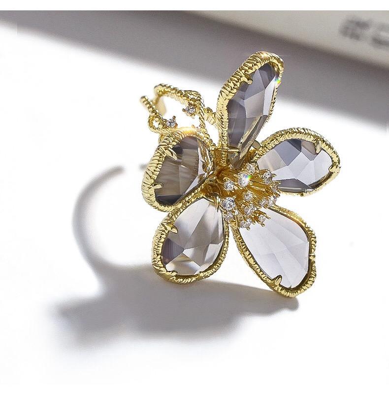 Luxus Kristall Blume Großer Offener Ring für Damen Trendiger Modischer Party Sommerurlaub Statement Schmuck