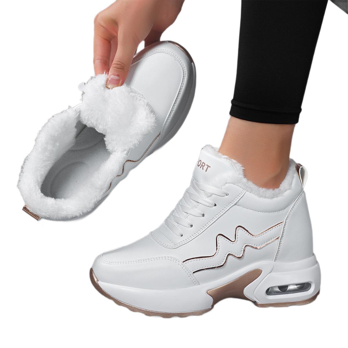 

Зимние женские теплые хлопковые спортивные туфли 2025 года - увеличивающие рост на 8 см, повседневные и с невидимой платформой 42 белый