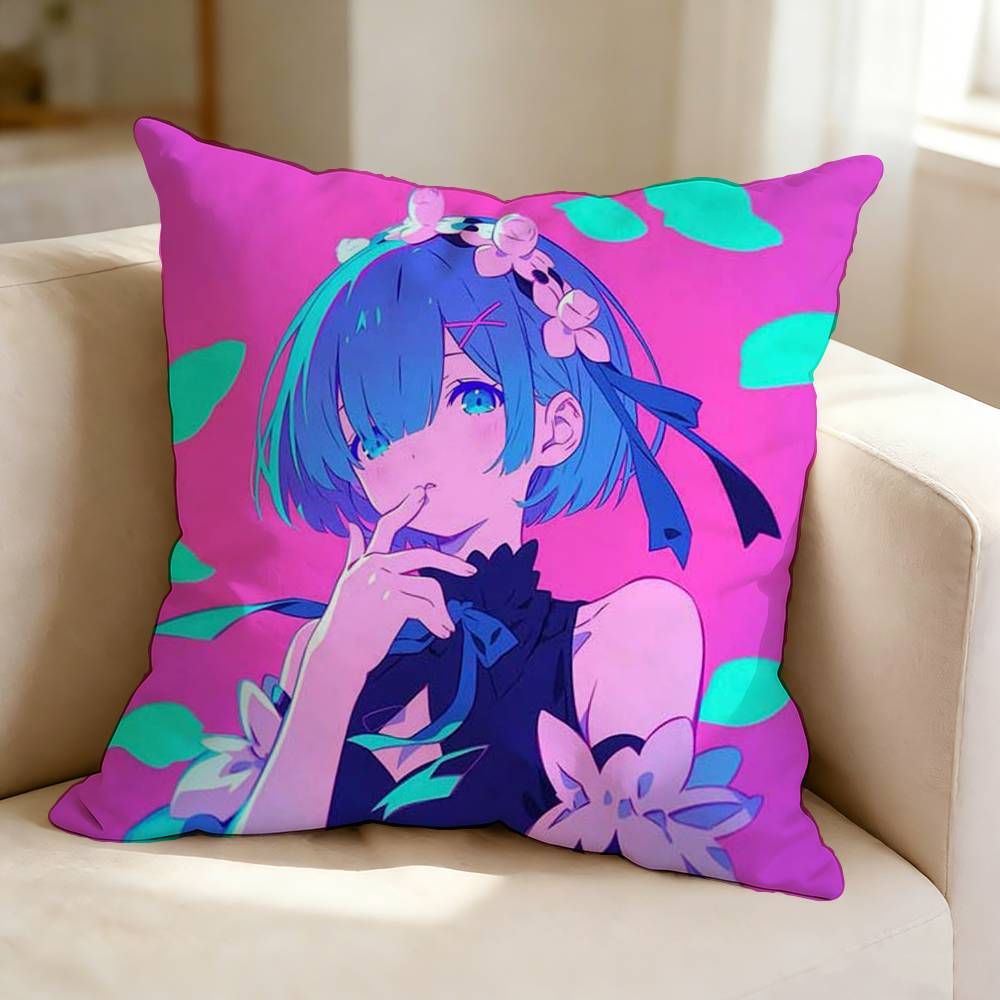 RRe Zero Cool Anime RRem Pillow Case Square DoubleSided Sofa Cushion Cover Bedroom Bedside Pillow