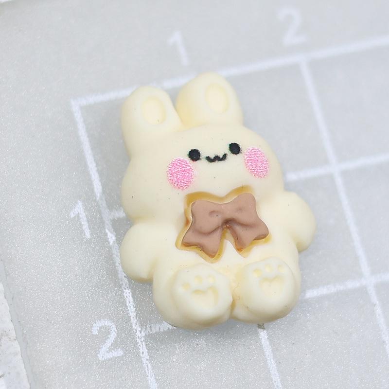 Cartoon Little Bear & Rabbit Resin Ornaments: Beige Milk Tea Phone Case & DIY Hair Accessories