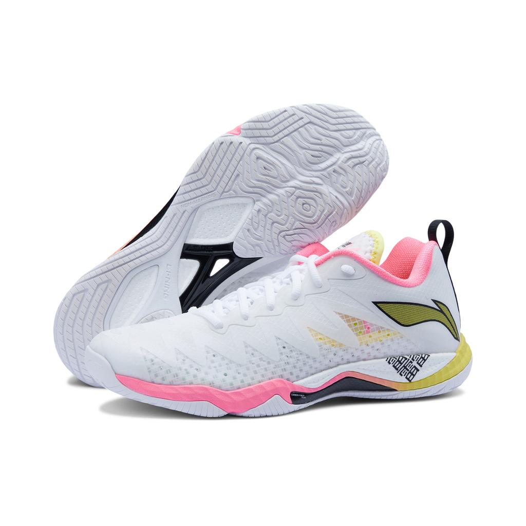 New LiNing Anti Slip Wear Resistant Breathable Lightweight Rebound Low Top Badminton Shoes Unisex White Pink AYAU007-2