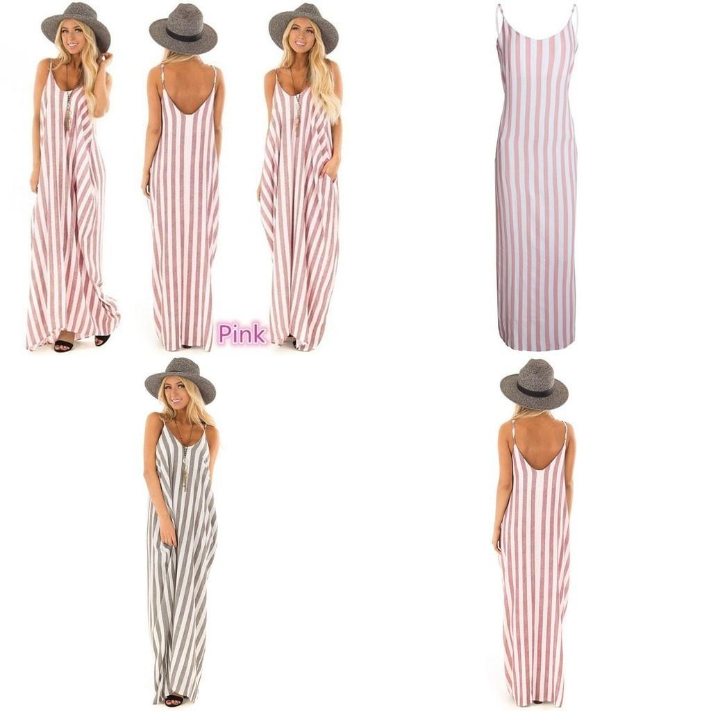 Comfortable And Oversized Women Summer Striped Long Maxi Dress For Casual Beach Days