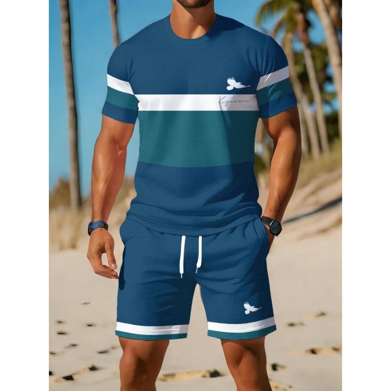 Herren Sommer Freizeit Sportbekleidungsset mit atmungsaktivem Rundhals-T-Shirt und Shorts mit Digitaldruck