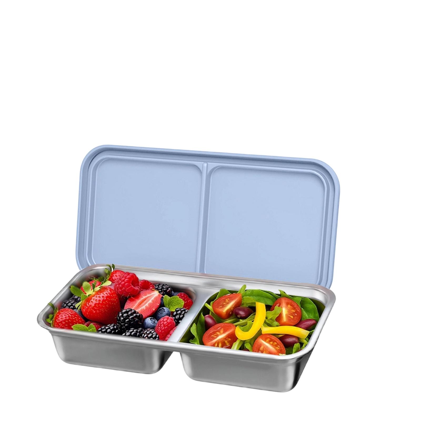 

304 Stainless Steel Lunch Box with Silicone Lid Rectangular Bento Box with Compartments Leak Proof Food Storage Container for Meal Prep one size