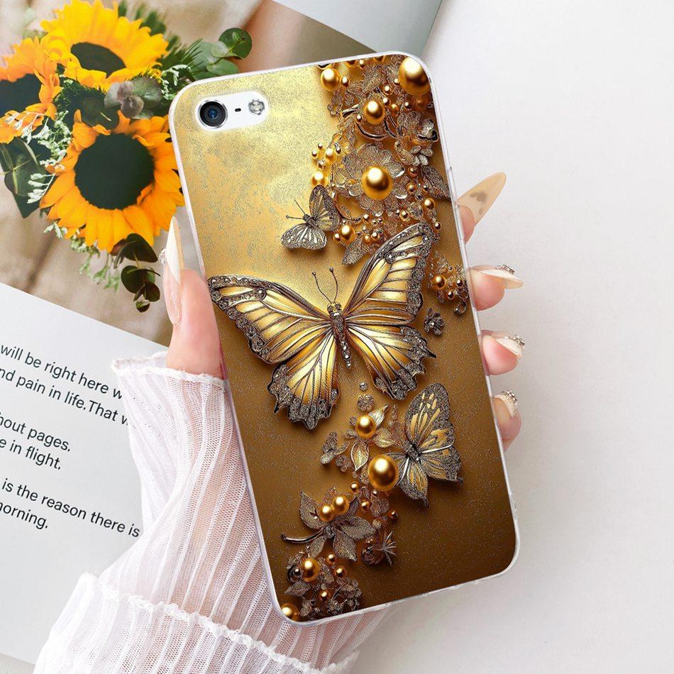 For iPhone 5 5s SE (2016) 4 4s Cute Flower Butterfly Cat Painted Case For iPhone5 iPhone4 Soft Silicone TPU Phone Cases