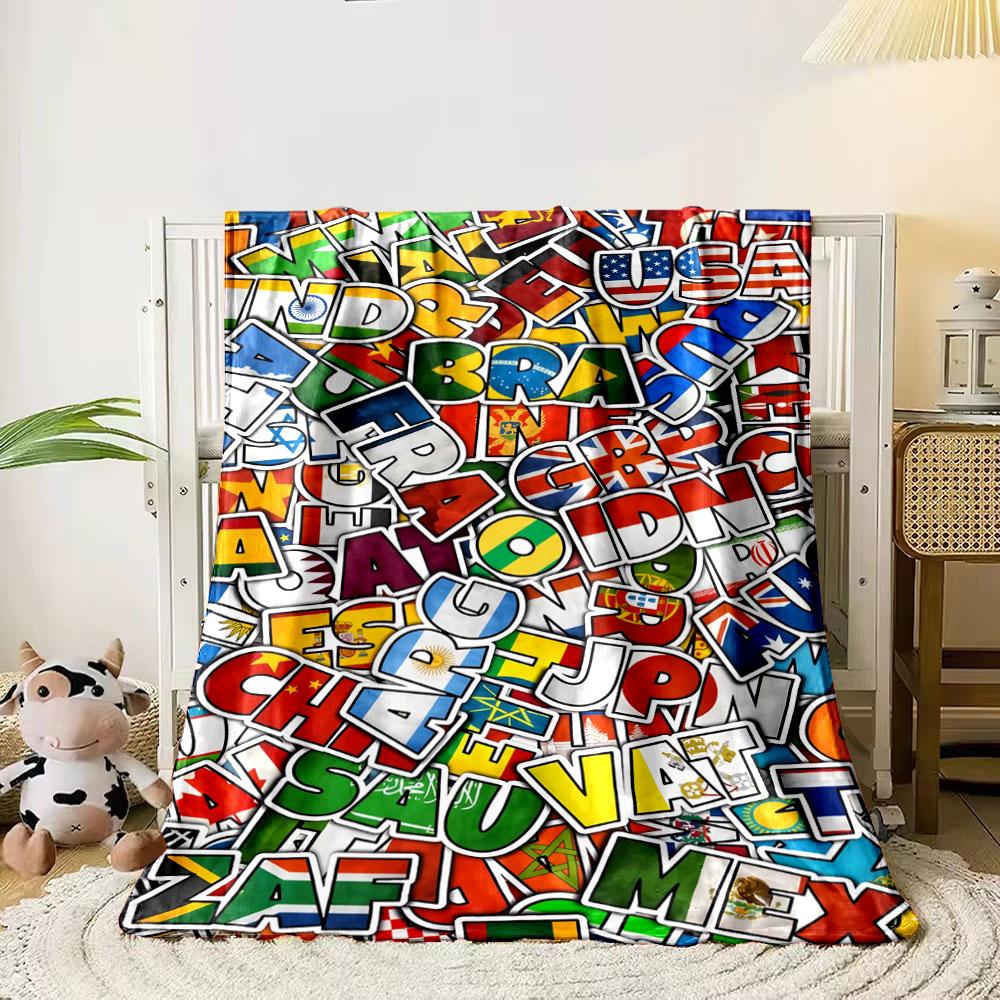 

Country codes with flags as backgrounds form the main pattern. for all seasons blanket lunch break throw gift 80cm x 120cm