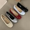 Niche pleated square head shallow mouth bow single shoes women's 2025 autumn new retro inner heightening soft-soled grandma shoes