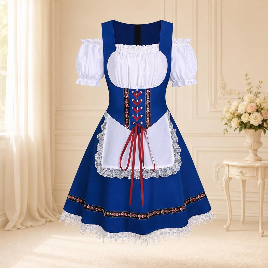 Damen Kurzarm-Kostümkleid mit Bindevorderteil für Party und Freizeit