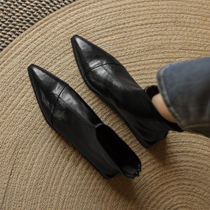 Women Pointed Short Boots 2026 Autumn Retro Korean Fashion Solid Colour Non-slip High Heels Thick Heel Comfort Ankle Boots