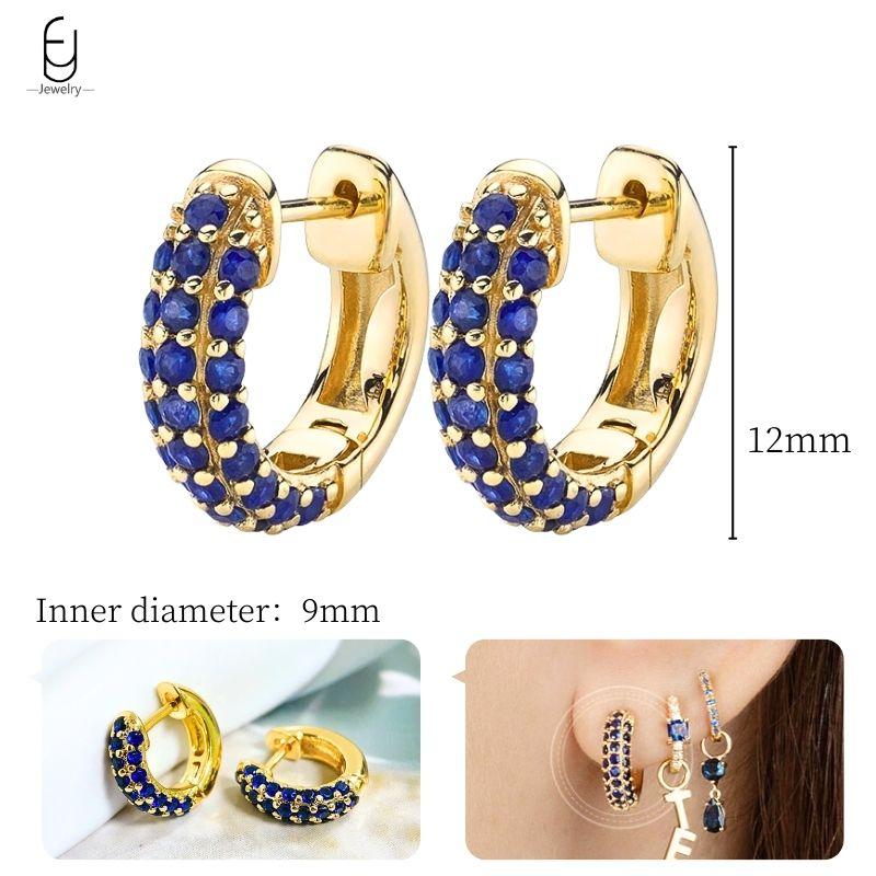 925 Silver Ear Buckles Fashion Hoop Earrings Dark Blue Crystal Pendant Gold Earrings High Women's Jewelry Luxury Gifts