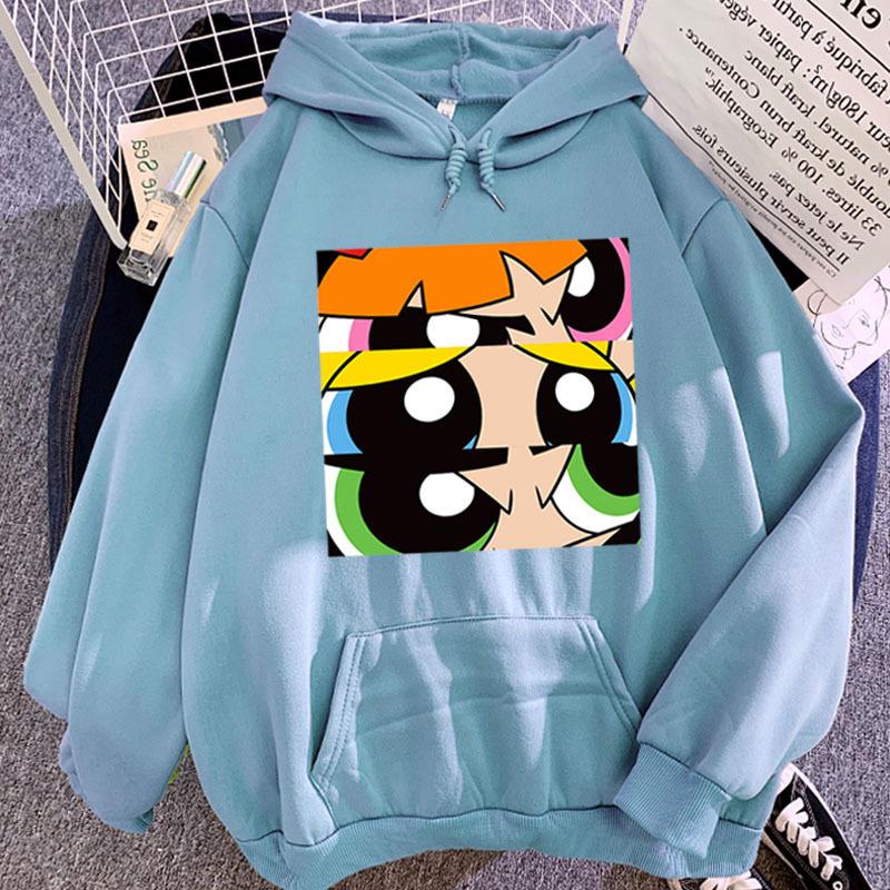 The New Candy-colored Sweatshirt and The Three-grid Printed Hooded Sweatshirt of The Powerpuff Girls for Autumn and Winter
