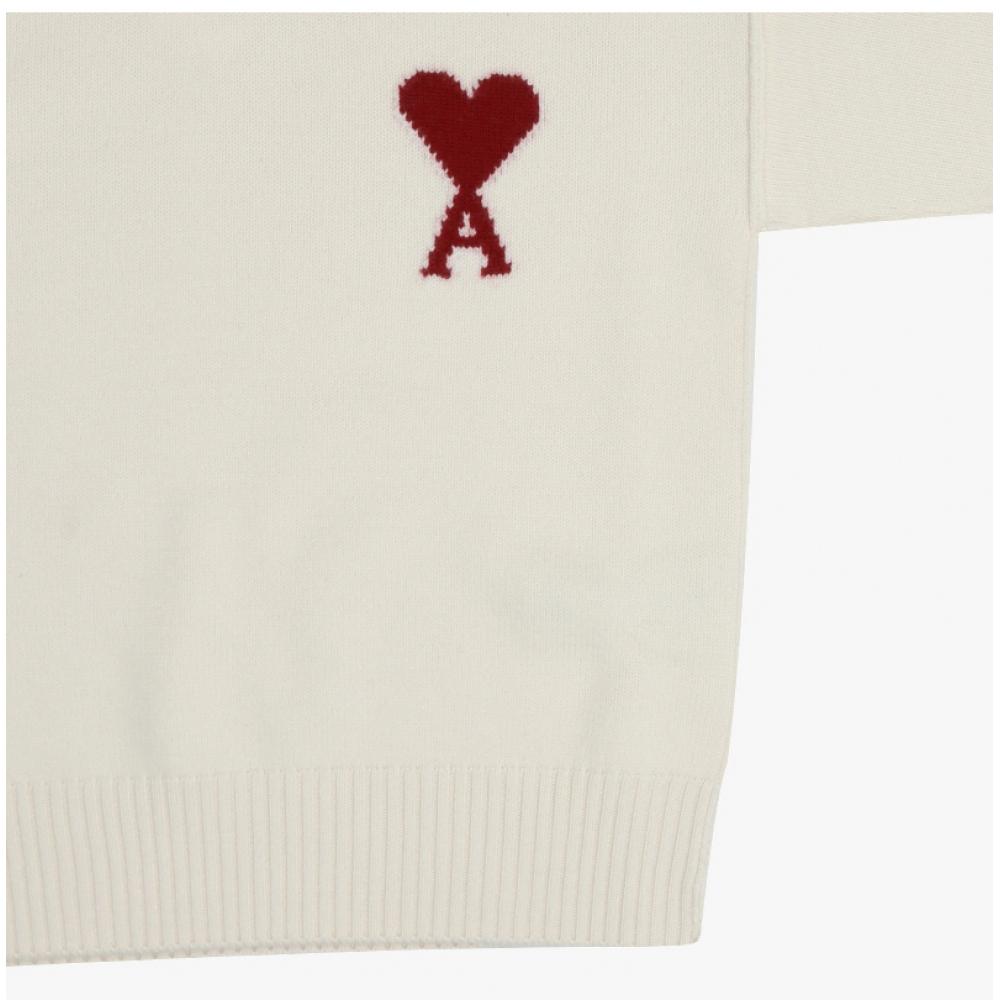 Ami Big Heart Logo Intarsia Turtleneck Knit Unisex Model  Uks839 018 154