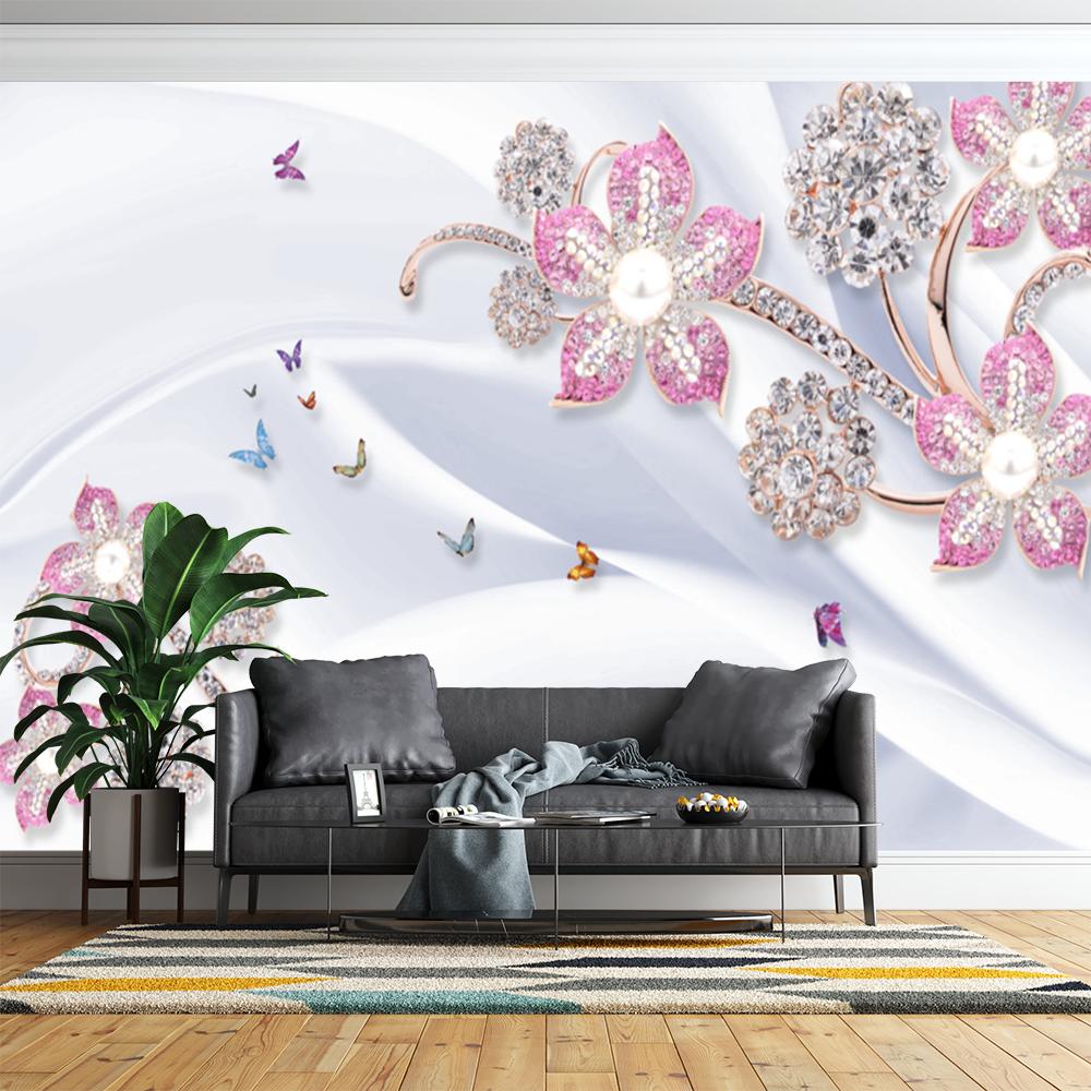 Pink Flower Mural Floral Leaf Brick Wallpaper Living Room Bedroom Restaurant Wall Murals