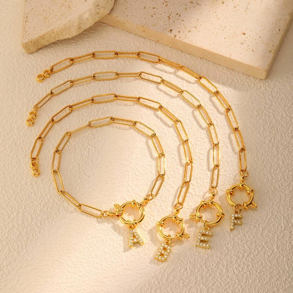 Stainless Steel 18K Gold Fashion Small Square Chain Bubble Buckle Copper Material 26 Letter Bracelet Br-2167