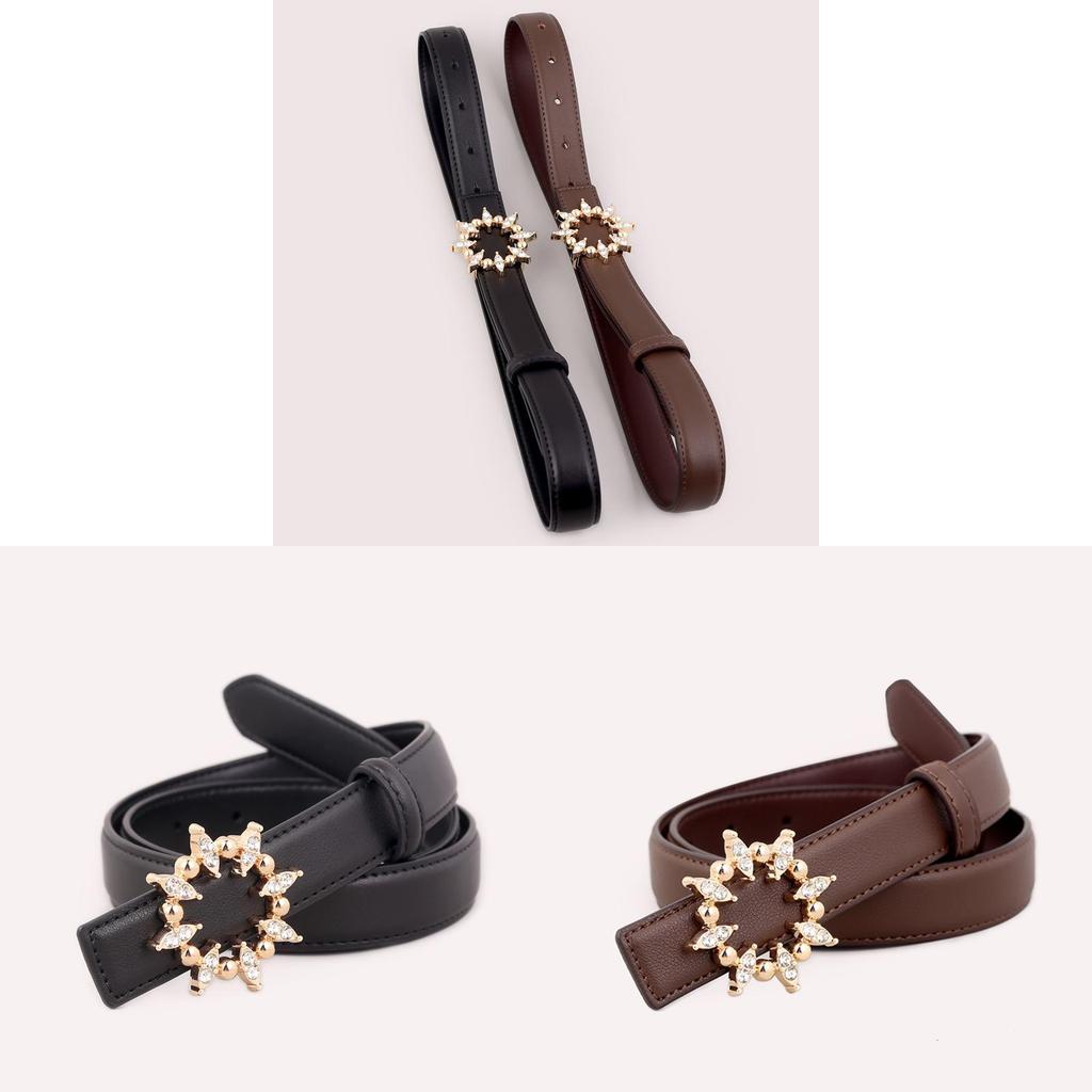 Cinturón Cuadrado de Hebilla de Cuero Genuino Para Mujer Con Acabado Liso y Estilo Minimalista