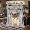 Pug Theme Throw Blanket Custom Name Text Personalized Blanket Soft Cozy Blanket for Home Sofa Bed