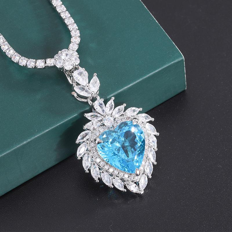 Jewelry Copper Bottom Gold-Plated Simulation Topa Blue Love Pendant Ring Set Main Stone 15 * 15