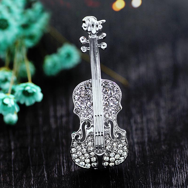 Wedding Party Favor Personalized Gifts for Guests Violin Brooch Bling Crystal Pins Love Lapel Brooches Rhinestone Brooch
