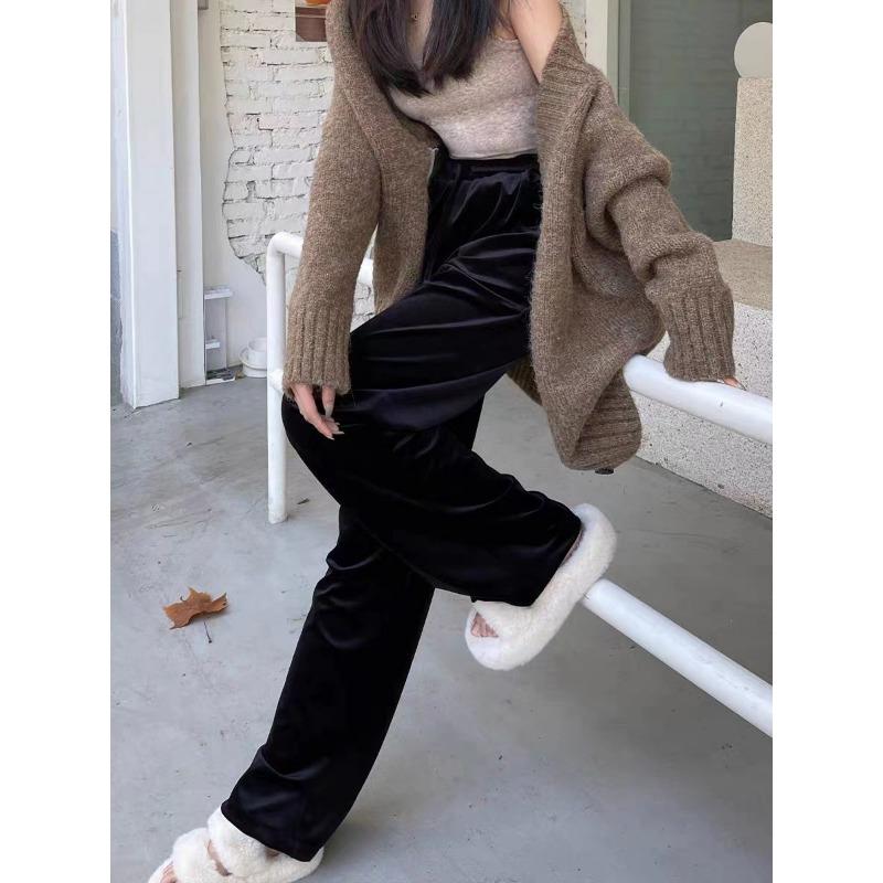 New Autumn Winter Gold Velvet Wide-leg High-waist Drawstring Loose Slim Versatile Casual Trousers