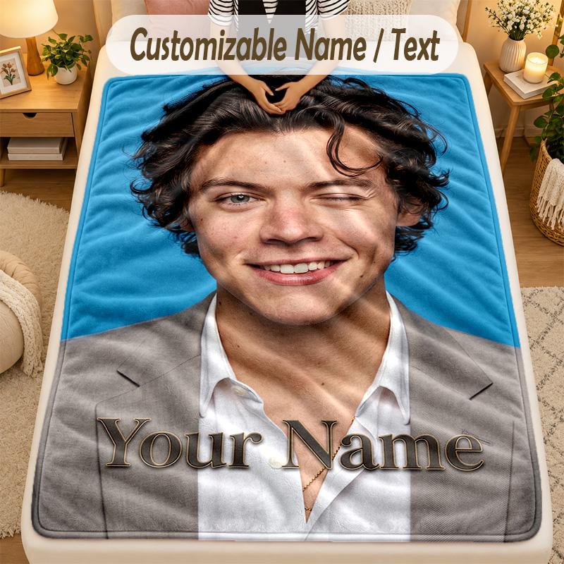 Flaneldecke Harry Styles Benutzerdefinierter Name Text Personalisierte Weiche Warme Überwurfdecke Heimdekoration Geschenk