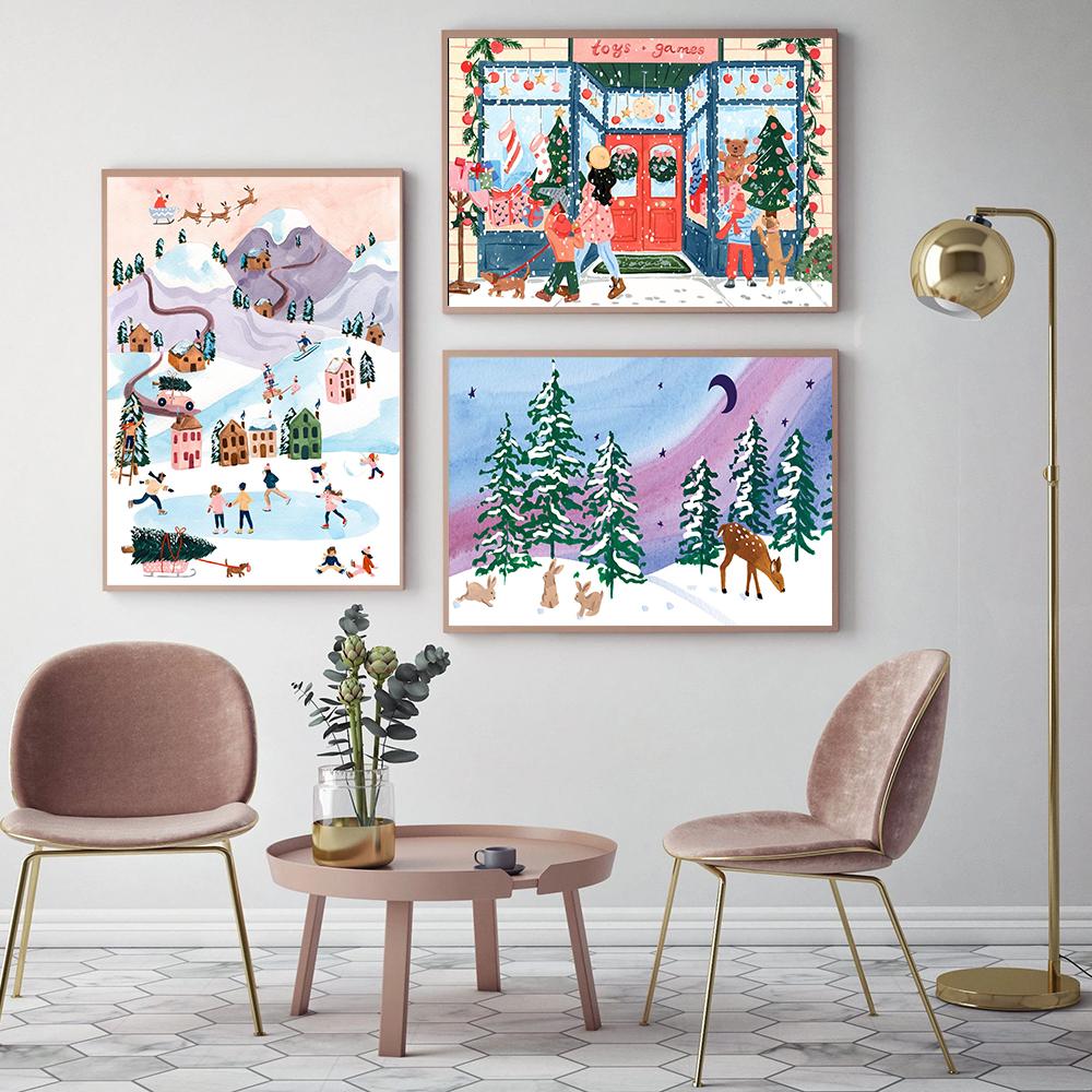 Weihnachten Schneemänner Singende Tänzerin Saisonale Wand Kunst Leinwand Malerei Nordic Poster Und Drucke Rentier Bilder Room Home Decor