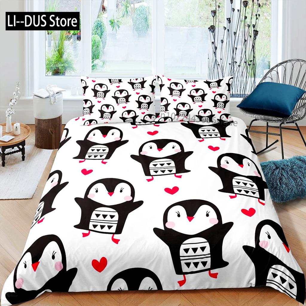 Watercolor Penguin Pattern Print Duvet Cover Set Bedding Set 3pcs for Kids Comforter Cover Soft Quilt Cover with 2 Pillow Case