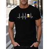 European Size Men's EKG Heartbeat & Beer Graphic T-Shirt - White Short Sleeve Casual Round Neck Top with Beer Lovers, Machine Washable - Wear