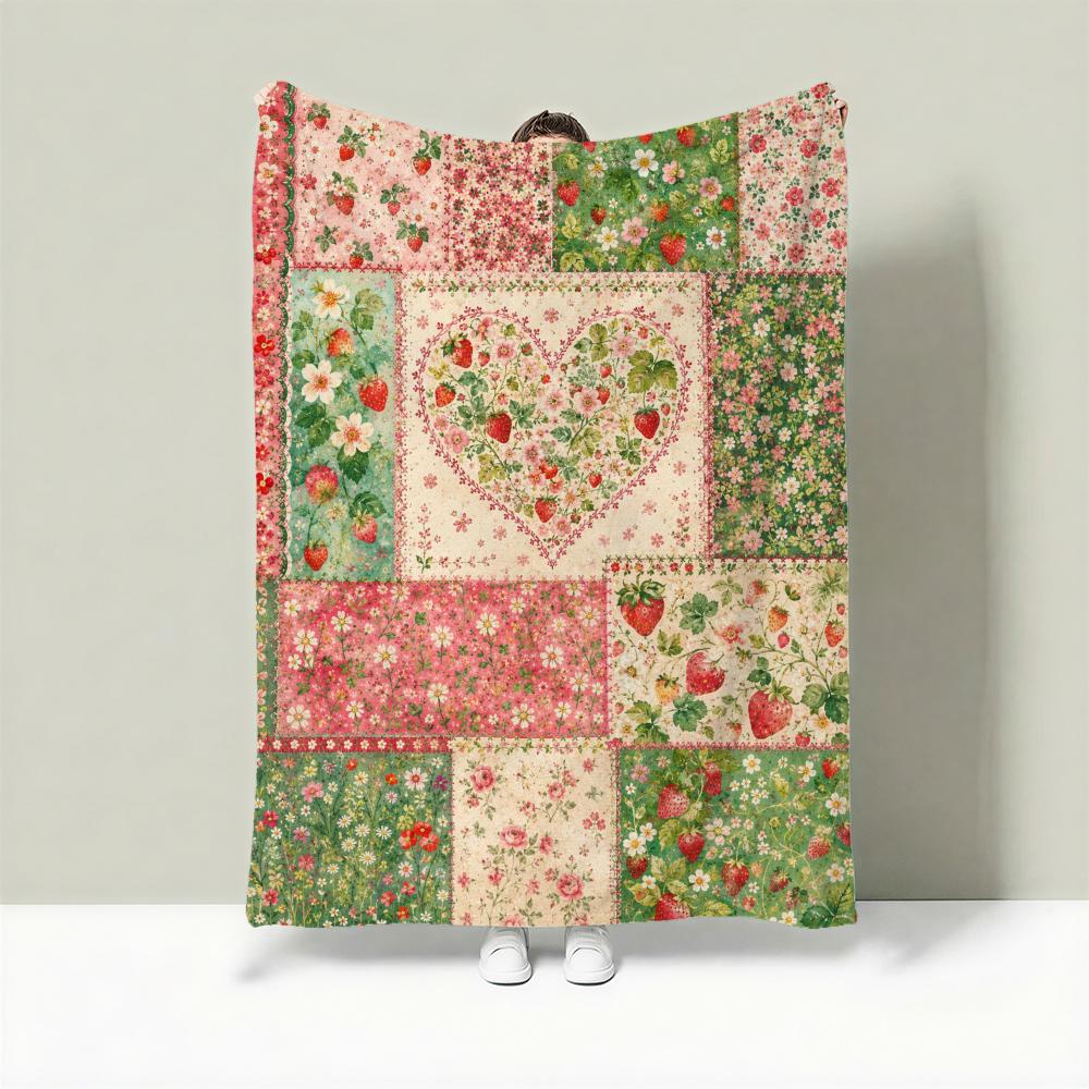 Country Patchwork Set Throw Lightweight 240G Flannel Blanket Soft Skin-Friendly For Summer Cooling