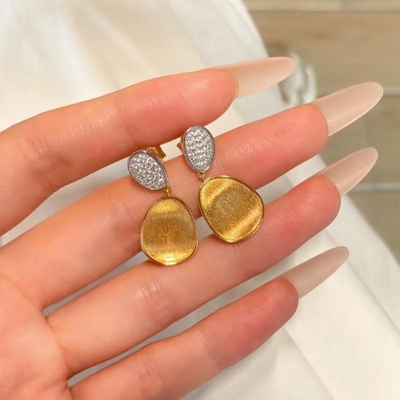 

Простые классические серьги-пусеты с геометрией «водной волны», глянцевые, ретро, овальные, инкрустированные цирконом, матовые серьги для женщин, подарок с цирконом