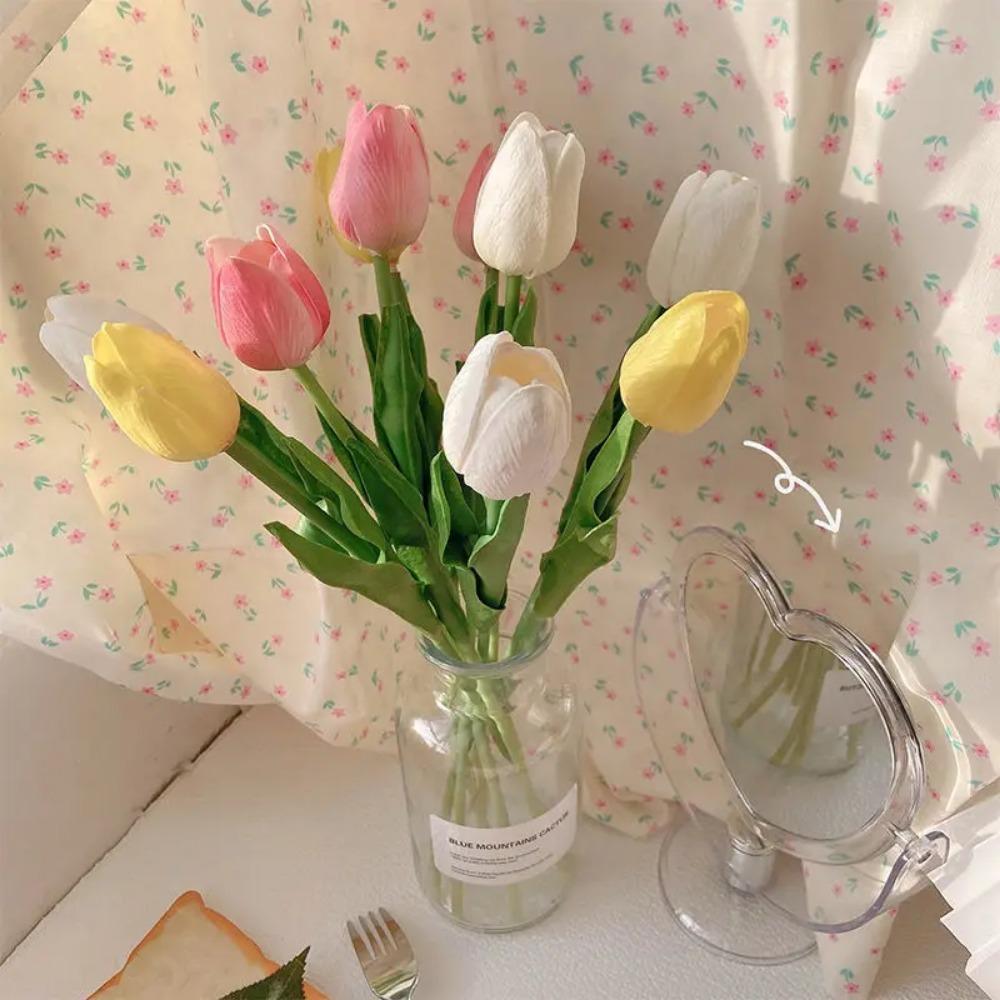5/10pcs PU Tulip Simulation Flower Artificial Flowers Fake Tulips Real Touch Flower Arrangement Bouquet for Home Wedding Decor