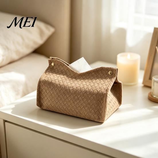 Portable Tissue Case for Office PU Leather Box Holder, with Snap Design, Foldable Durable Kitchen Paper Organizer Facial Dispenser, Desk And