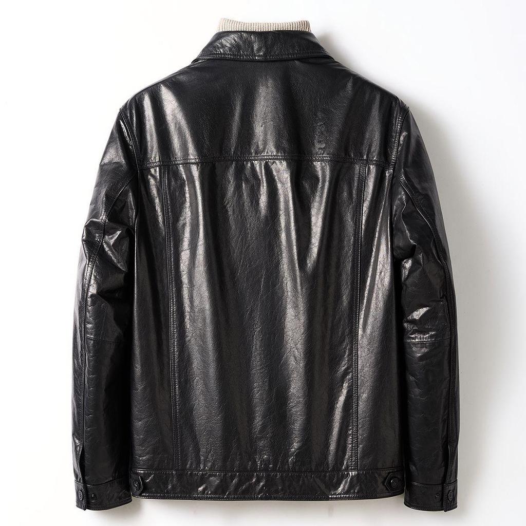 2025 Autumn Genuine Leather Men's Cowhide Waxed Jacket Business Outerwear