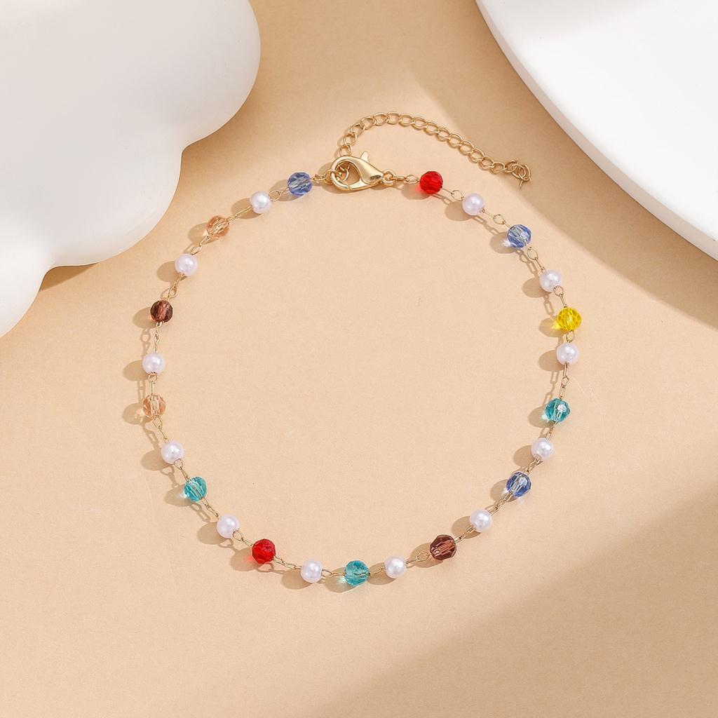 

Kinitial Exquisite and fashionable laser plated anklet, red, yellow, green, white small pearl anklet as an anniversary gift for