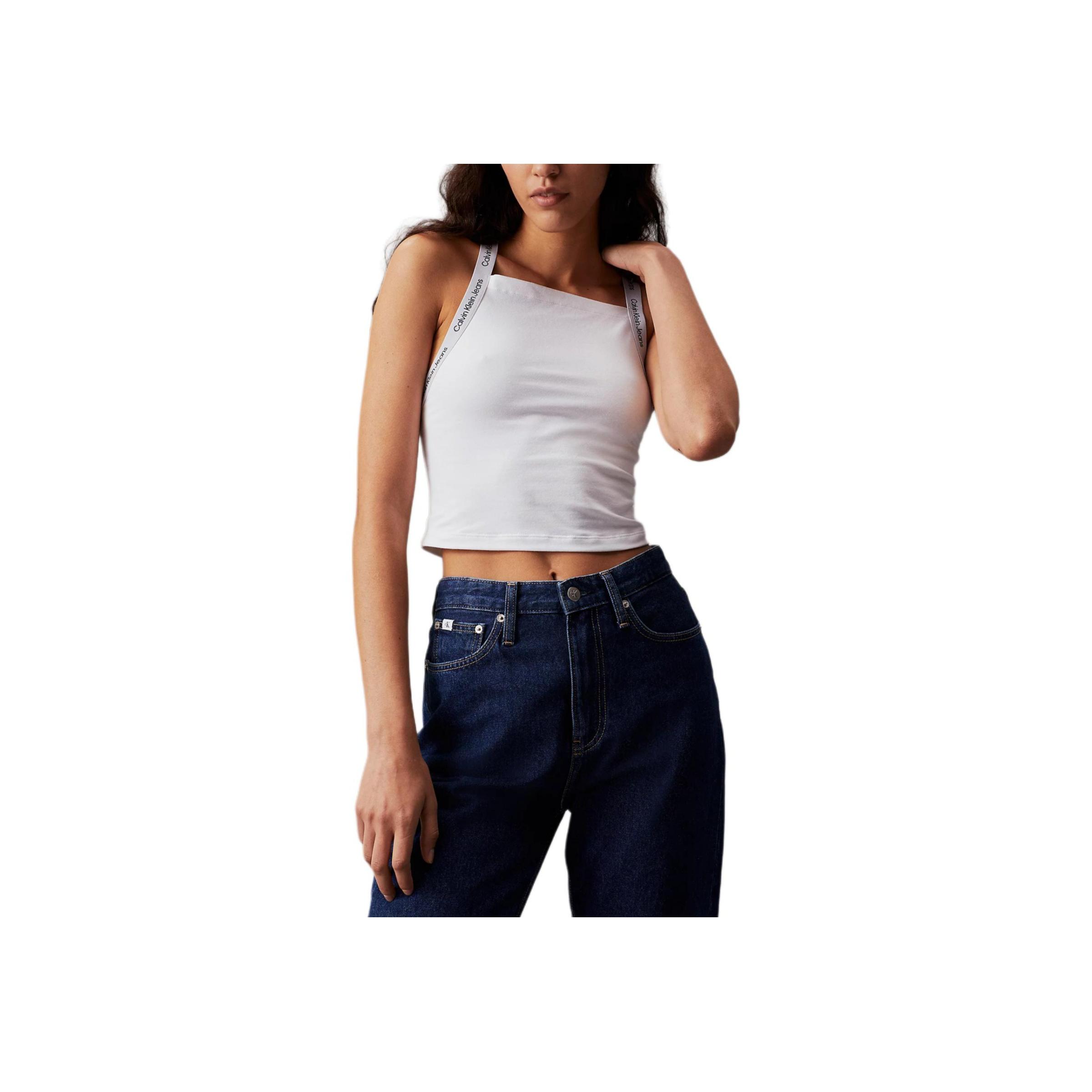 

Calvin Klein Jeans Iconic Elastic Trim Fitted Crop Tank Top Women tops Bright-White J20J223110-YAF M