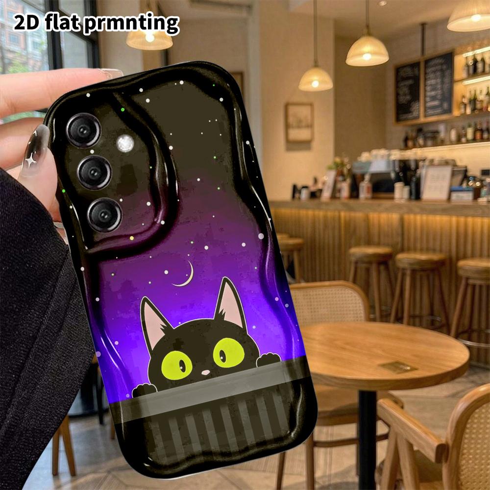 Phone case: 2D flat, suitable for Samsung Galaxy A34 A35 M05 M06 S20 S22 S21 FE Plus 5G protective case, cartoon black cat, perfect Christmas and Hall
