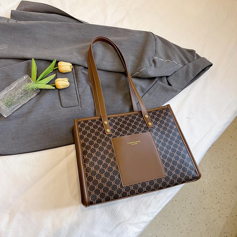 Portable Commuter Bag, Tote Bag, Large Capacity 2025 New Fashion Plaid Retro Classic Casual Simple Shoulder Bag