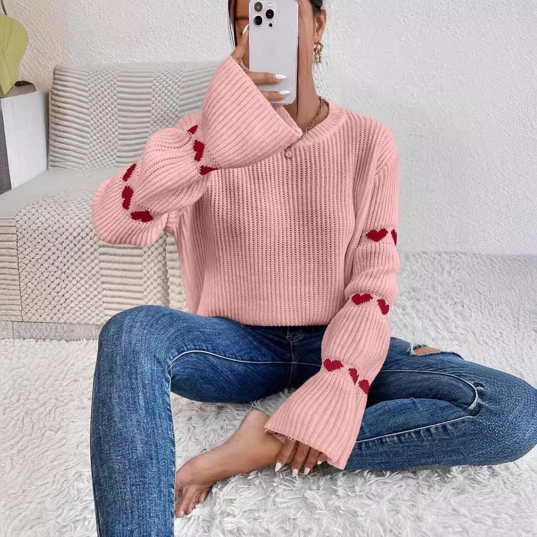 

Весенне-осенний женский свитер-пуловер Loose Love Jacquard Knitwear L розовый