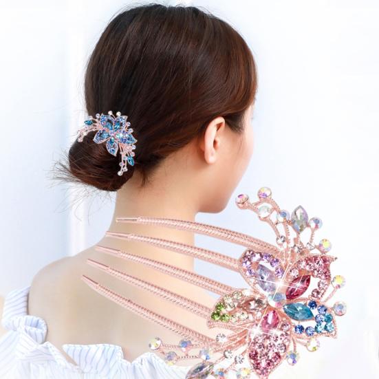 Hair Comb Flower Leaf Rhinestones Ladies Exquisite Long Lasting Hair Fork Hair Accessories
