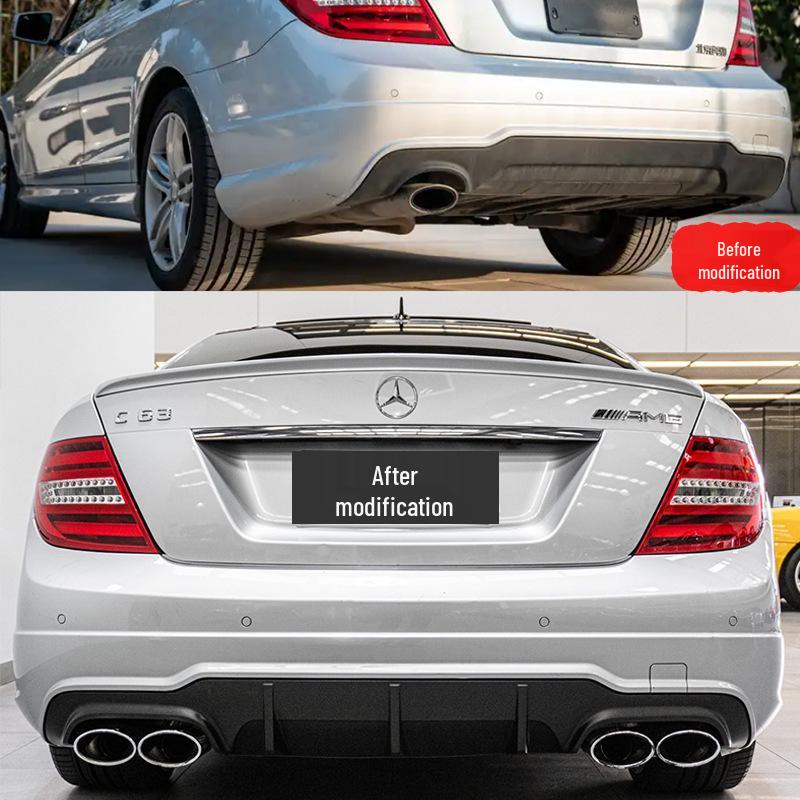 Compatible with Mercedes W204 C180 C200 C260 C-Class Dual-Quad C63 AMG Style Exhaust Diffuser & Tailpipes.