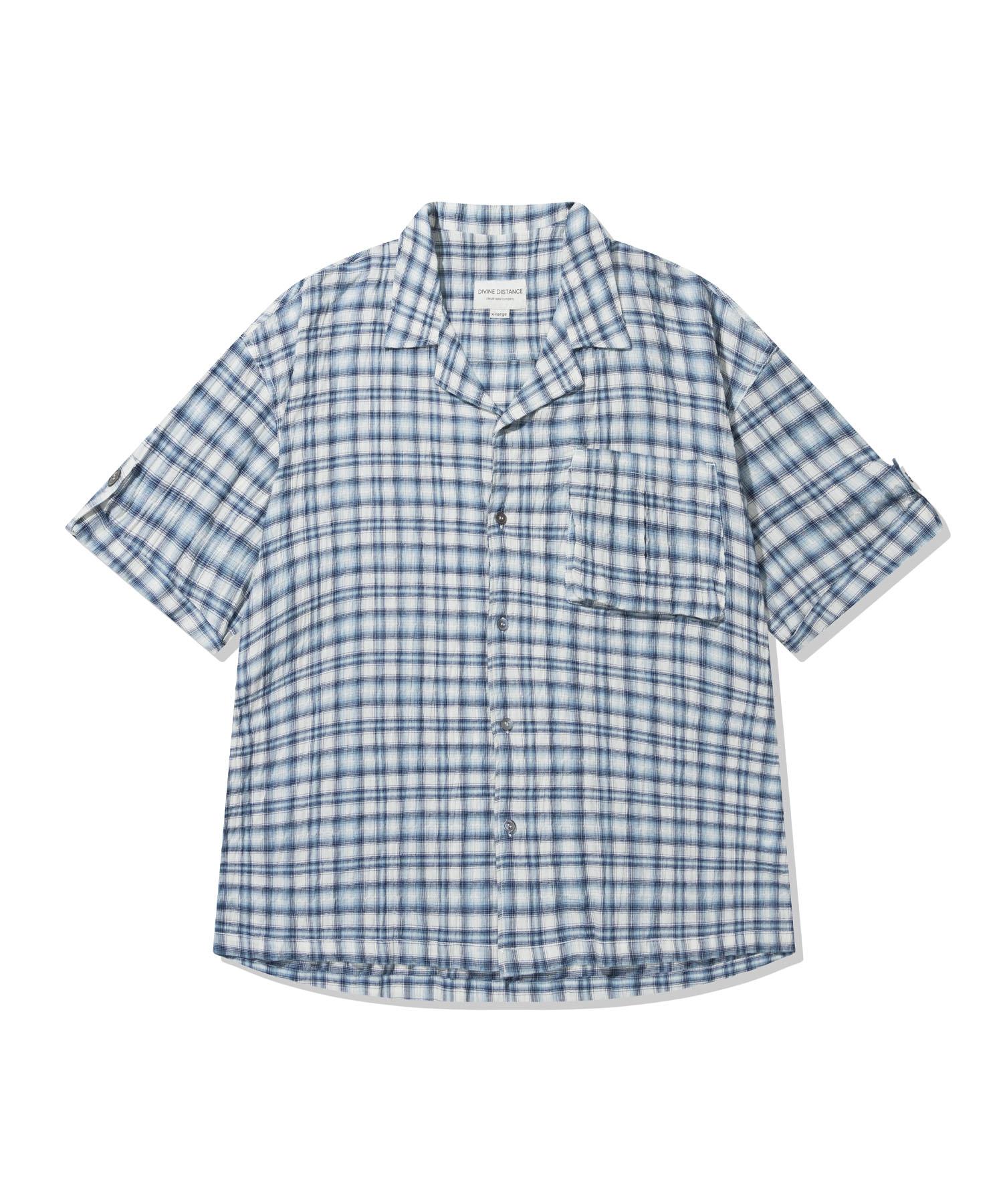 Divine Distance Rolled-Up Ombre Check Shirt [Blue] M
