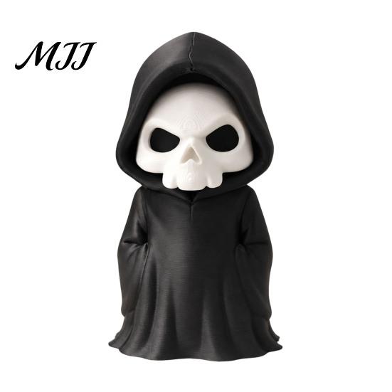 Black Robed Skeleton Statue 3D Printed Grim Reaper Figurine, Gothic Robe Statue, Halloween Decor Mini Model Toy for Desktop Decoration