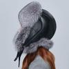 SOMALER Real Fox Fur Hat Earflap Thick Warm Winter Hats For Women Russian Bomber Hats Genuine Leather Caps