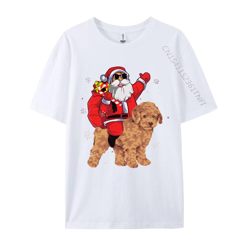 Santa Claus Ride Poodle Dog Christmas Tshirt Student TShirts Unisex Vintage Tee Shirts High Quality Xs Graphic T Shirts