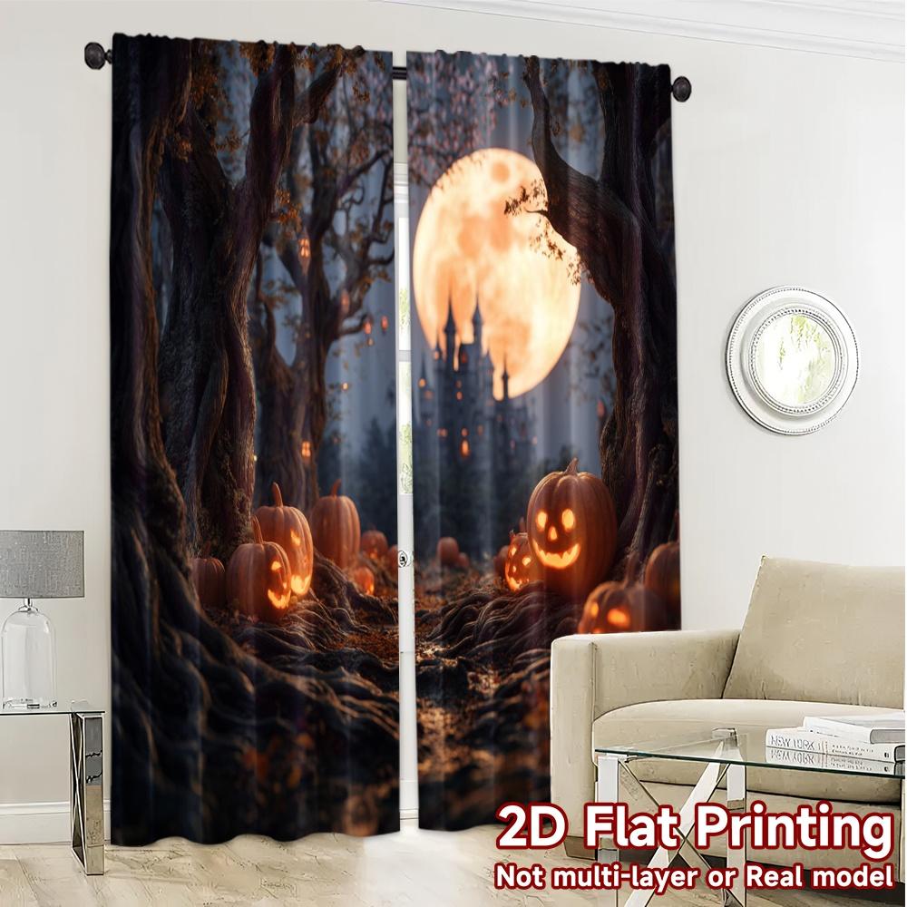 Set Of 2 Flat Printing Curtains Without Rod Halloween Path Popular Window Curtain Prints Art Deco With Light Filtering Polyester