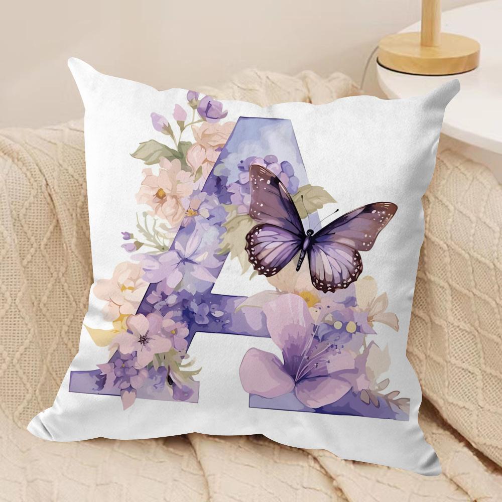Letters Floral Print Cushion Cover Soft Plush Fabric Double-Sided Printed Sofa Cushion Cover For All Seasons Home Decor Gift