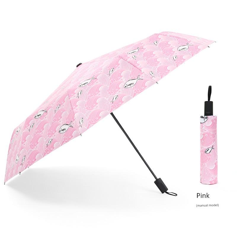 Cartoon Student Automatic Umbrella Dual-Use Three Foldable Men and Women Double Sun Protection Sun Umbrella Black Glue UV Protection